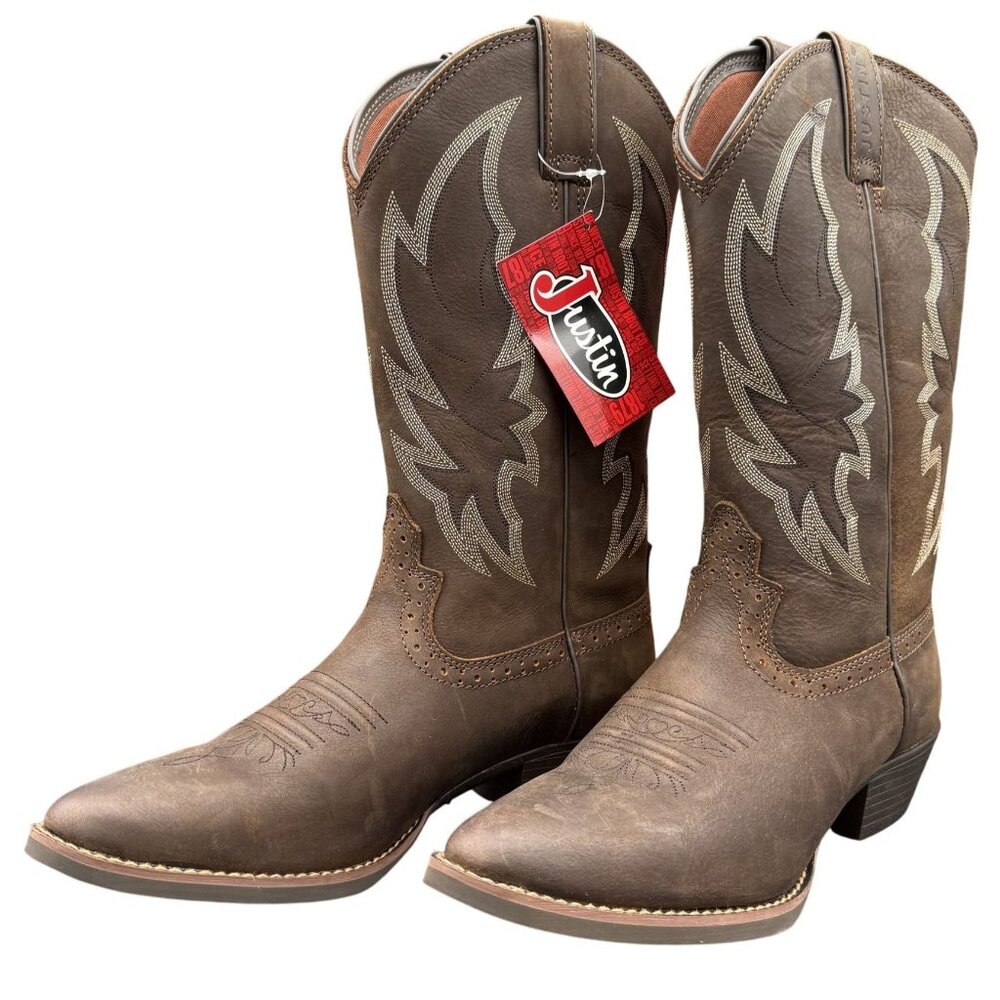 Justin‎ Rosella Western Boots Womens Chocolate 11B Round Toe Embroidered Cowboy